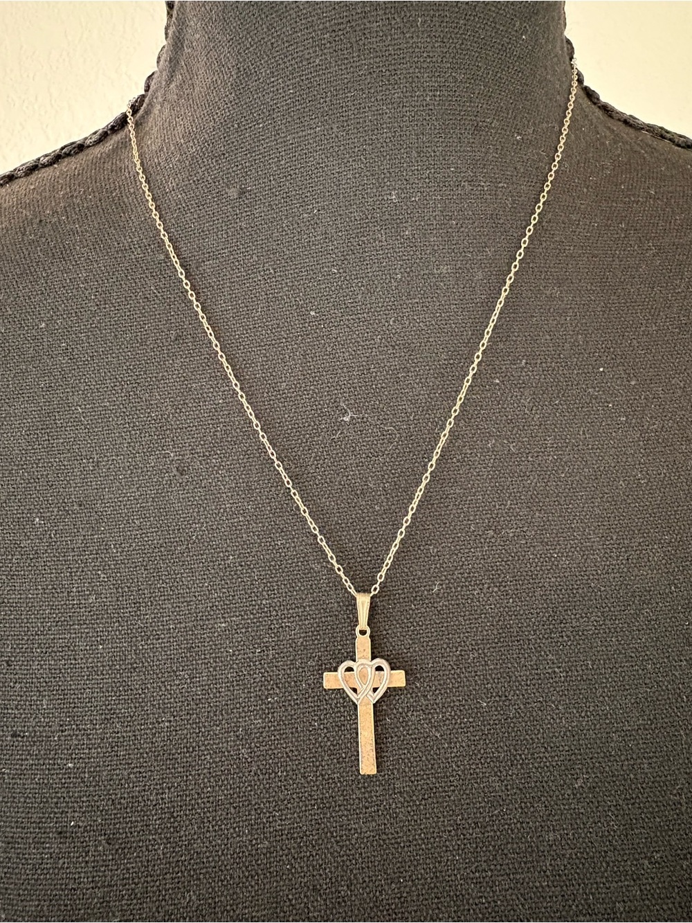 Sterling Silver Cross Necklace with Heart Accent - Silver